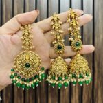 Shalini Earrings with mangtika Green