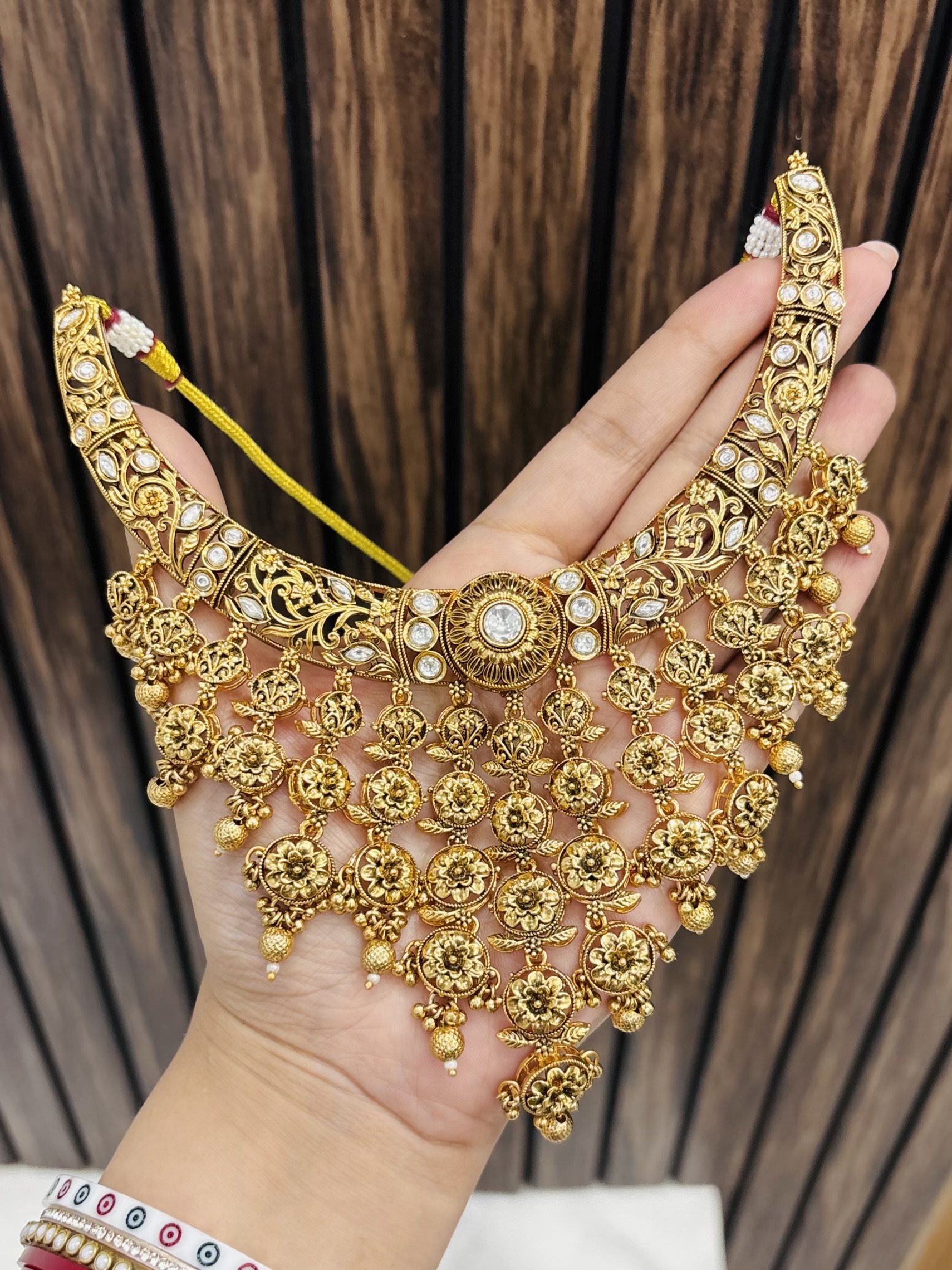 IMG_2054-compressed Parul Gold alike necklace with earrings and mangtika - Image 1