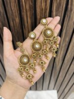 Parul Gold alike necklace with earrings and mangtika - Image 2