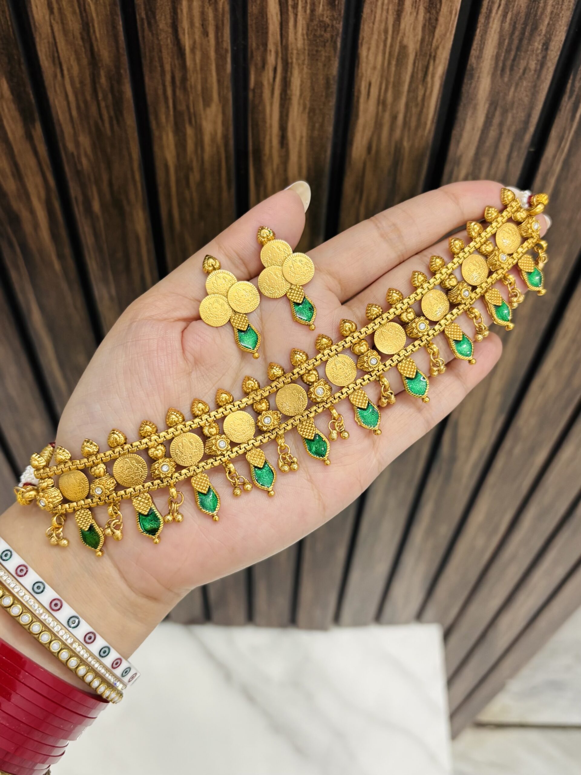 IMG_4201-compressed Ekta Gold a like necklace green - Image 1