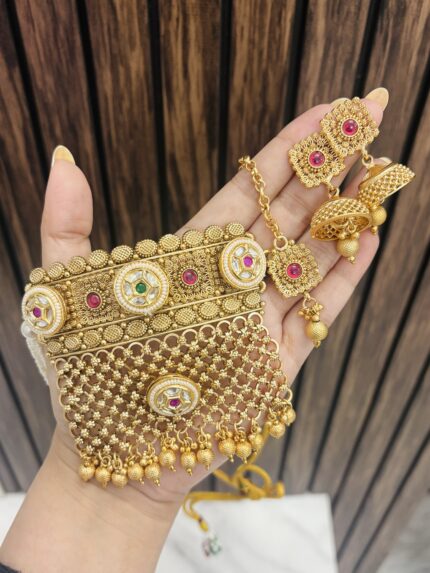 Harsha Gold a like Choker Ruby Green
